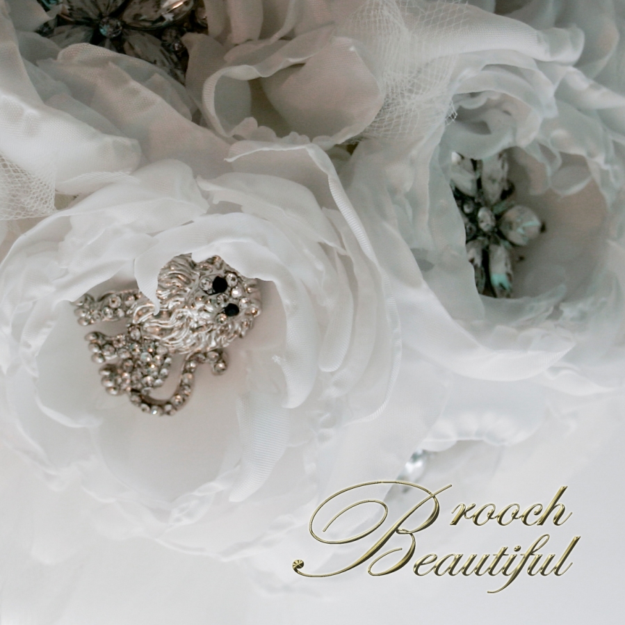 Winter white handmade peony & brooch bridal bouquet. Avant garde ribbon & tulle #broochbeautiful vintage antique